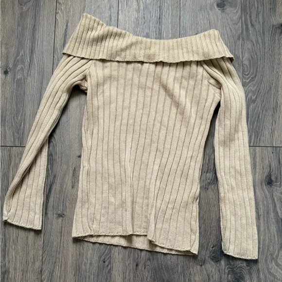 Vintage Chesley Beige Off-Shoulder Ribbed Sweater Sz Small - Picture 5 of 5